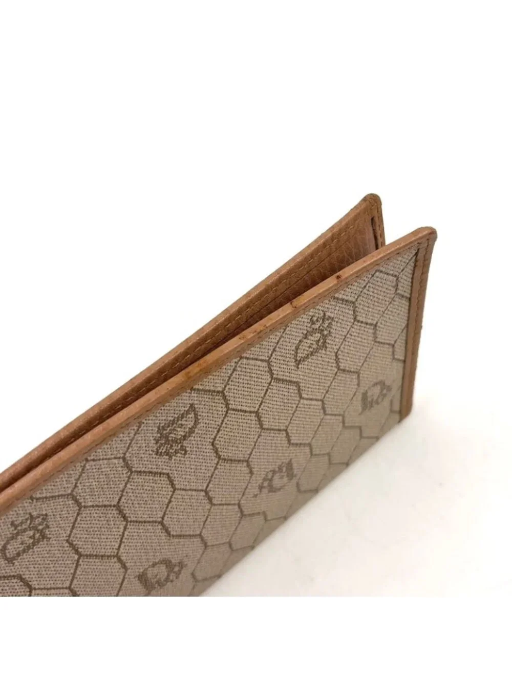 Dior Honeycomb Pattern Billfold Leather Beige Light Brown Wallet